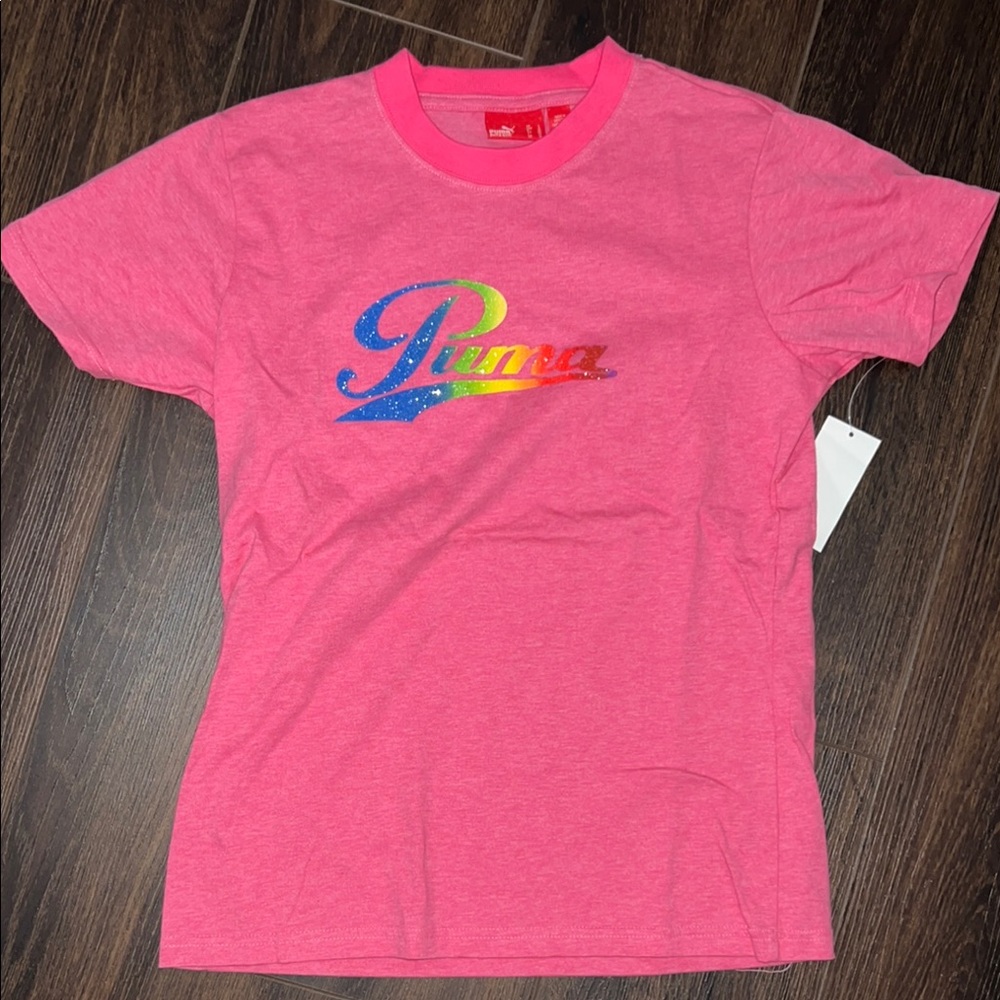 Puma Pink Graphic T-Shirt, Size Large